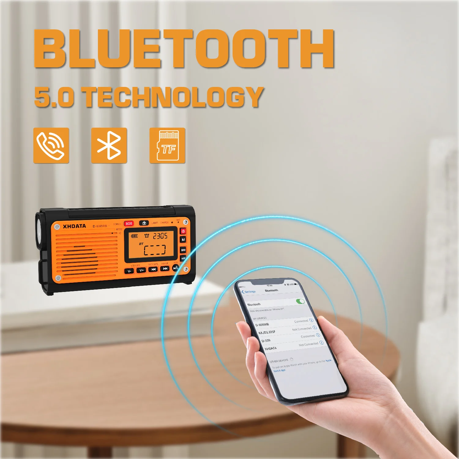 Emergency Crank Weather Radio FM/AM/SW/NOAA Alert Portable Radio with Phone Charger, Bluetooth, Battery Operated