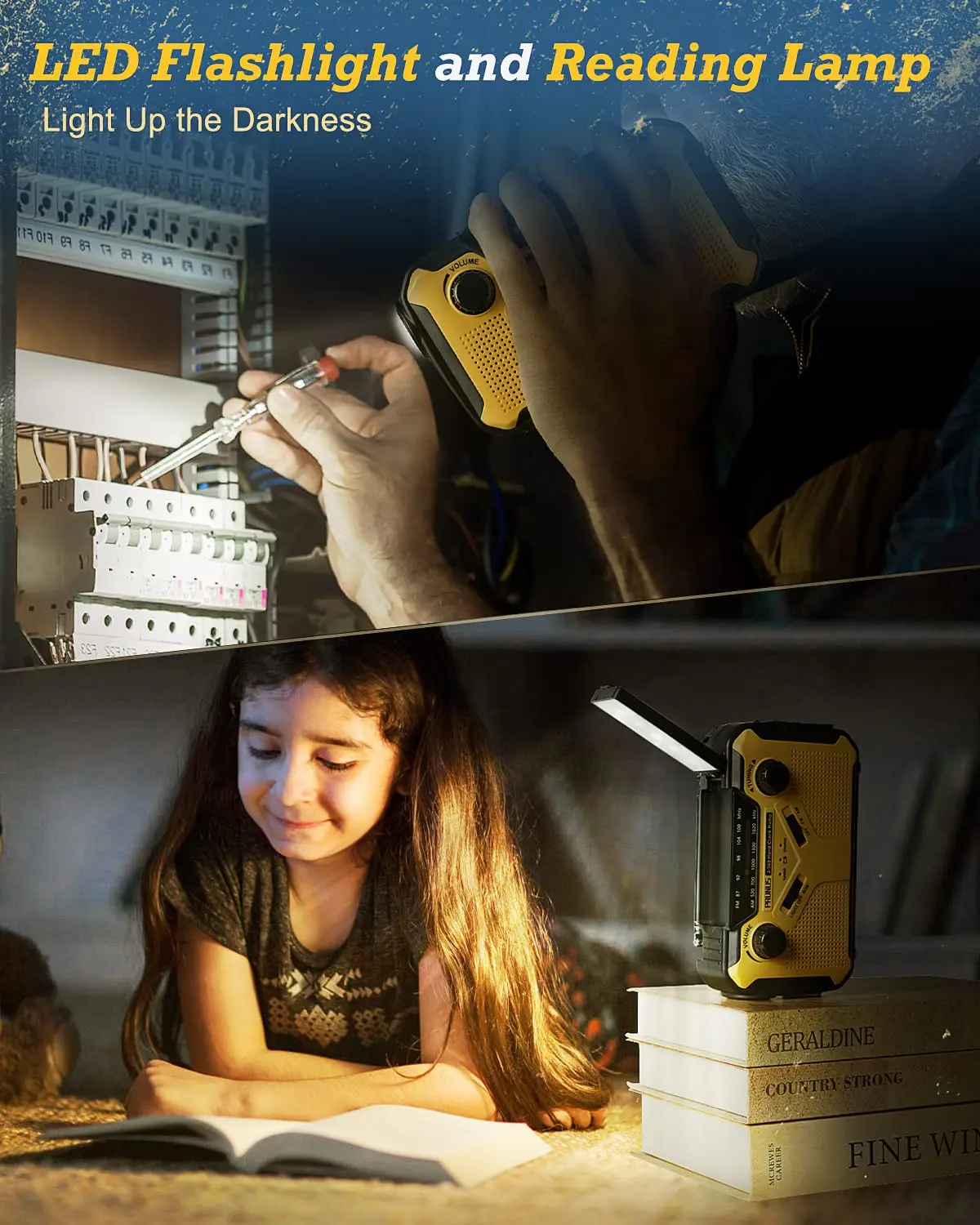 Emergency Radio AM/FM Portable Radio Solor Hand Crank USB AA Batteries Rechargeable Torch Reading Lamp SOS Alarm for