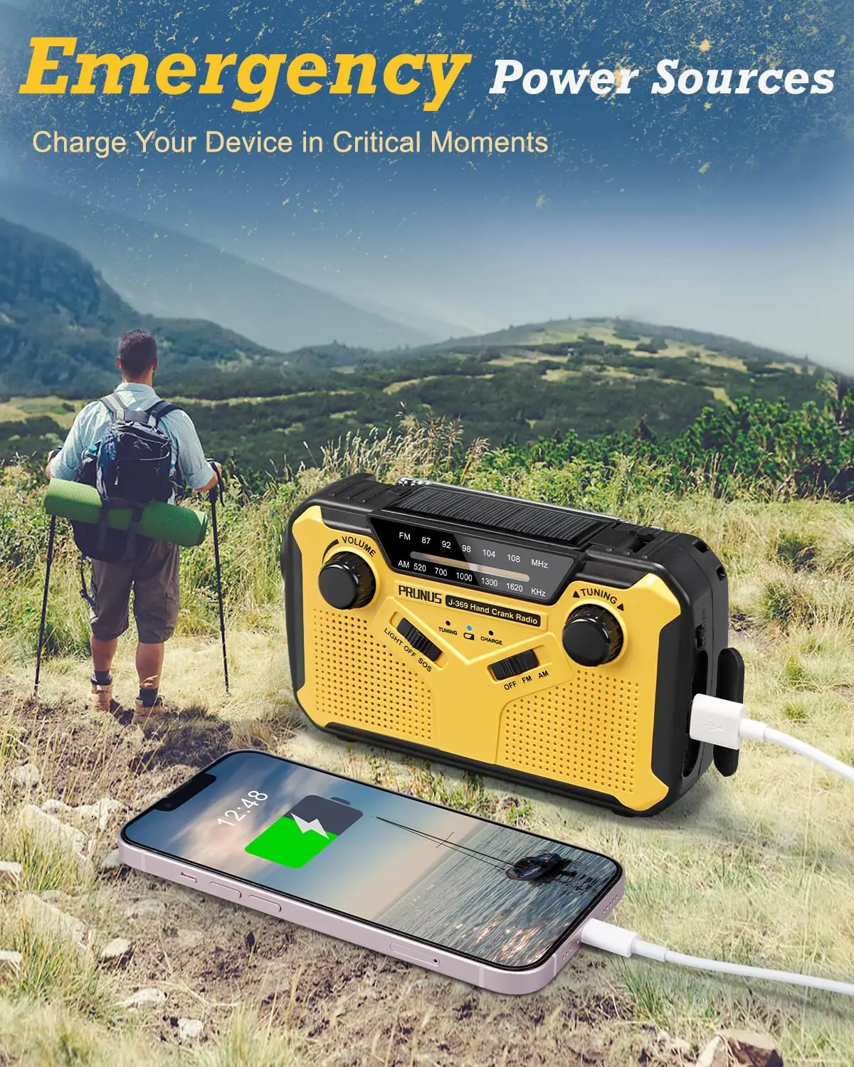 Emergency Radio AM/FM Portable Radio Solor Hand Crank USB AA Batteries Rechargeable Torch Reading Lamp SOS Alarm for