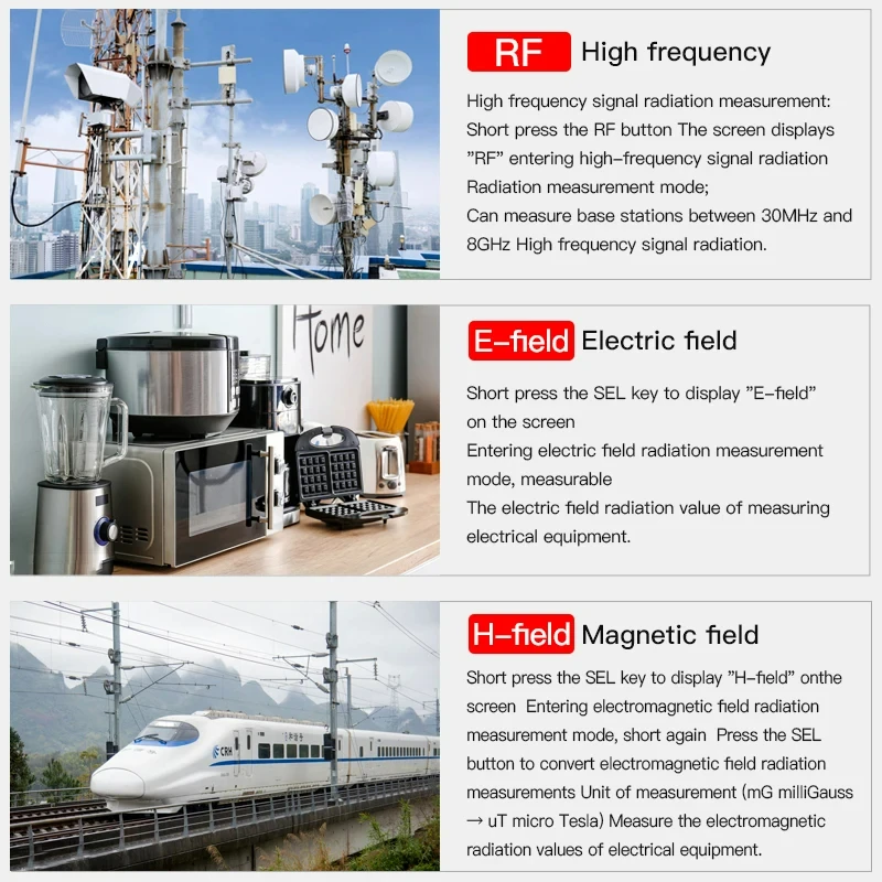 EMF Meter High Frequency 30MHz~8Ghz Electromagnetic Field Radiation Detector Three-axis Radiometer Tester Rachargeable EMF Meter High Frequency 30MHz~8Ghz Electromagnetic Field Radiation Detector Three-axis Radiometer Tester Rachargeable
