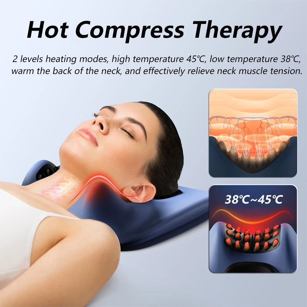 EMS Pulse Neck Pillow Massager Electirc Cervical Stretcher Heating Vibration Muscle Relax Cervical Chiropractic