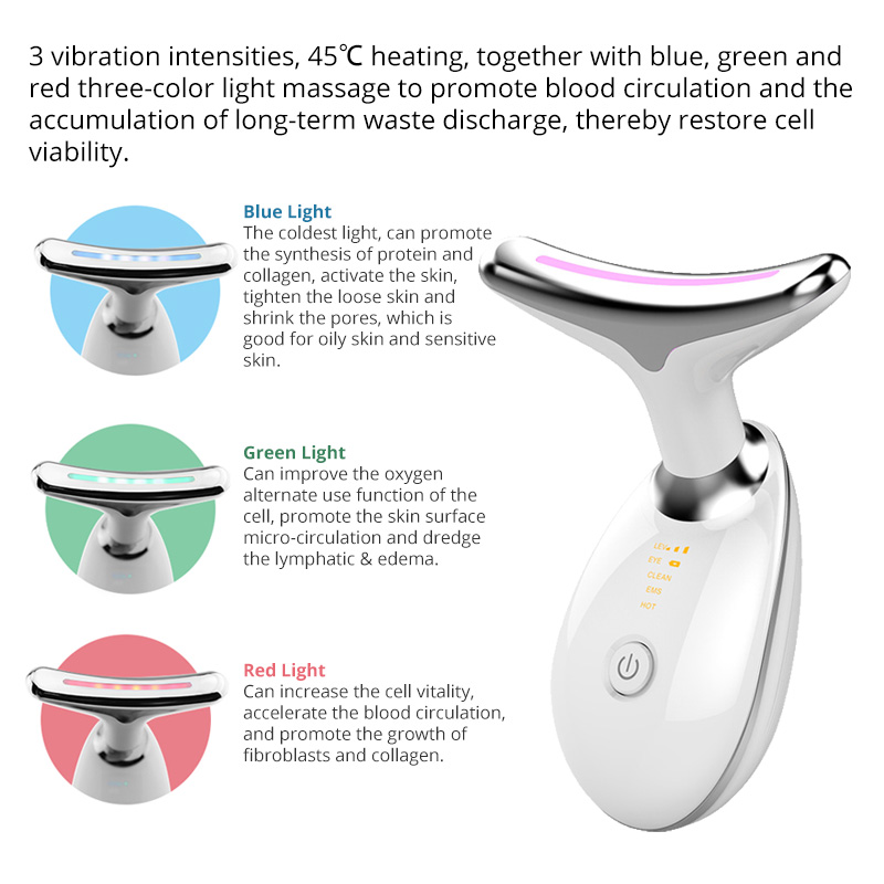 EMS Thermal Neck Lifting and Tighten Massager Electric Microcurrent Wrinkle Remover LED Photon Face Beauty Device for