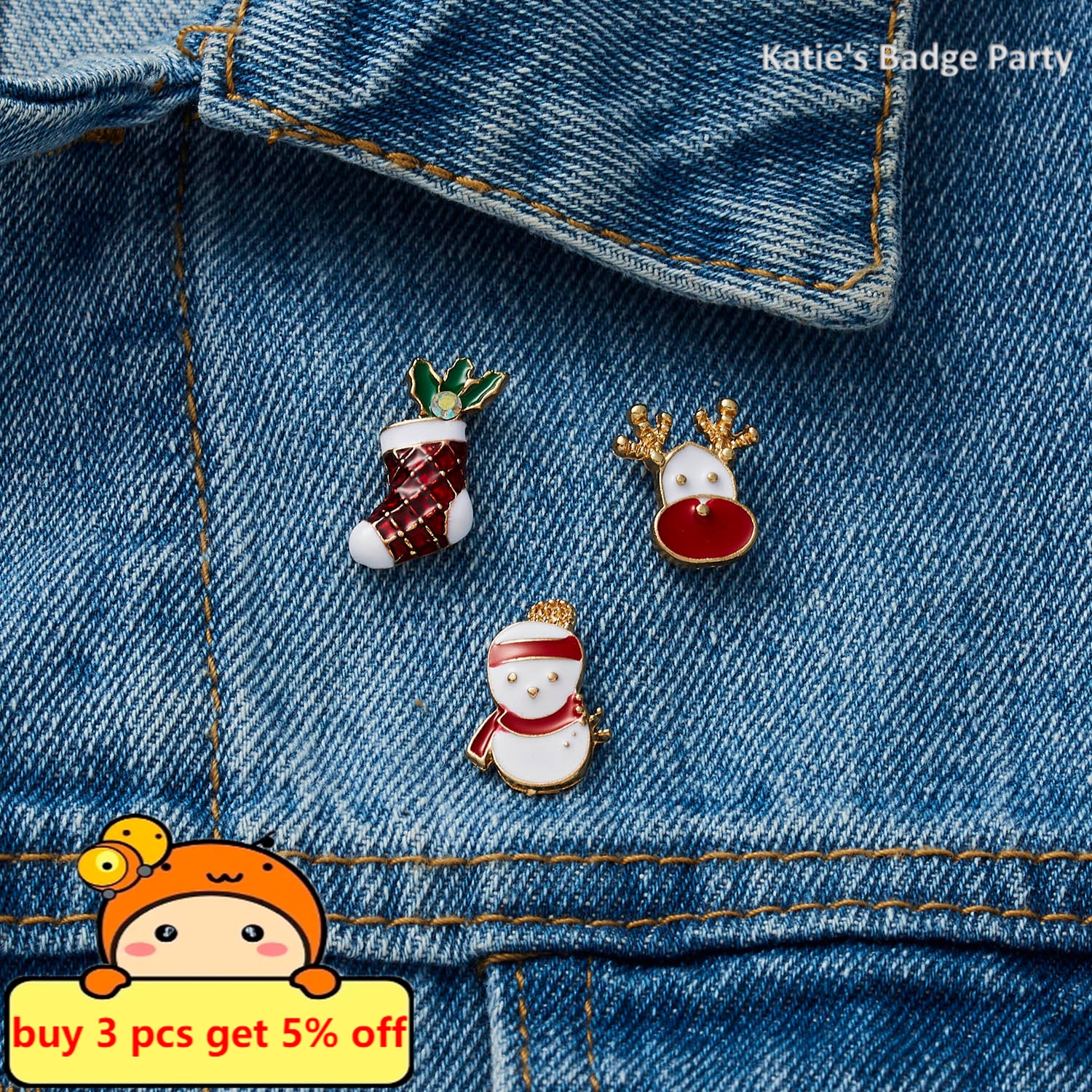 Enamel Christmas Brooches (3pcs)
