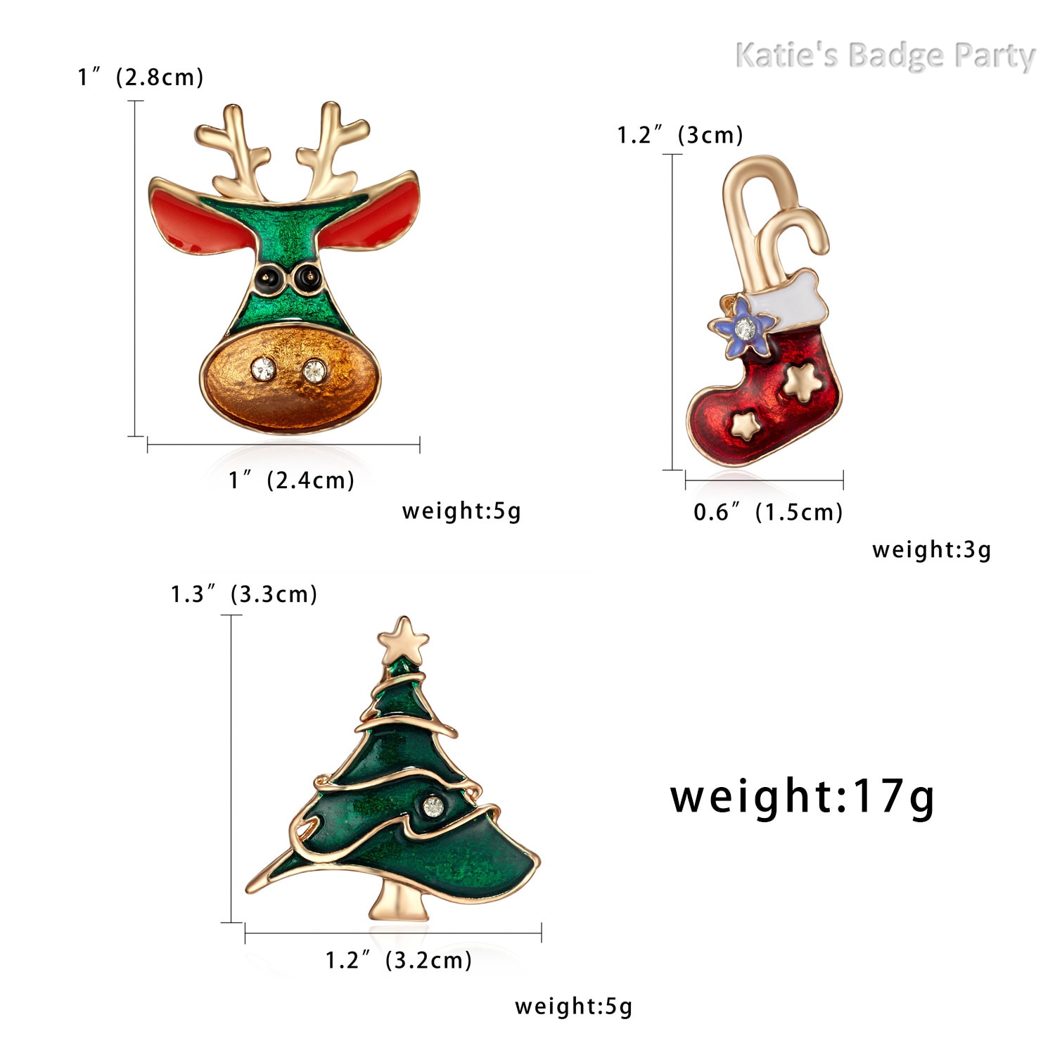 Enamel Christmas Brooches (3pcs)