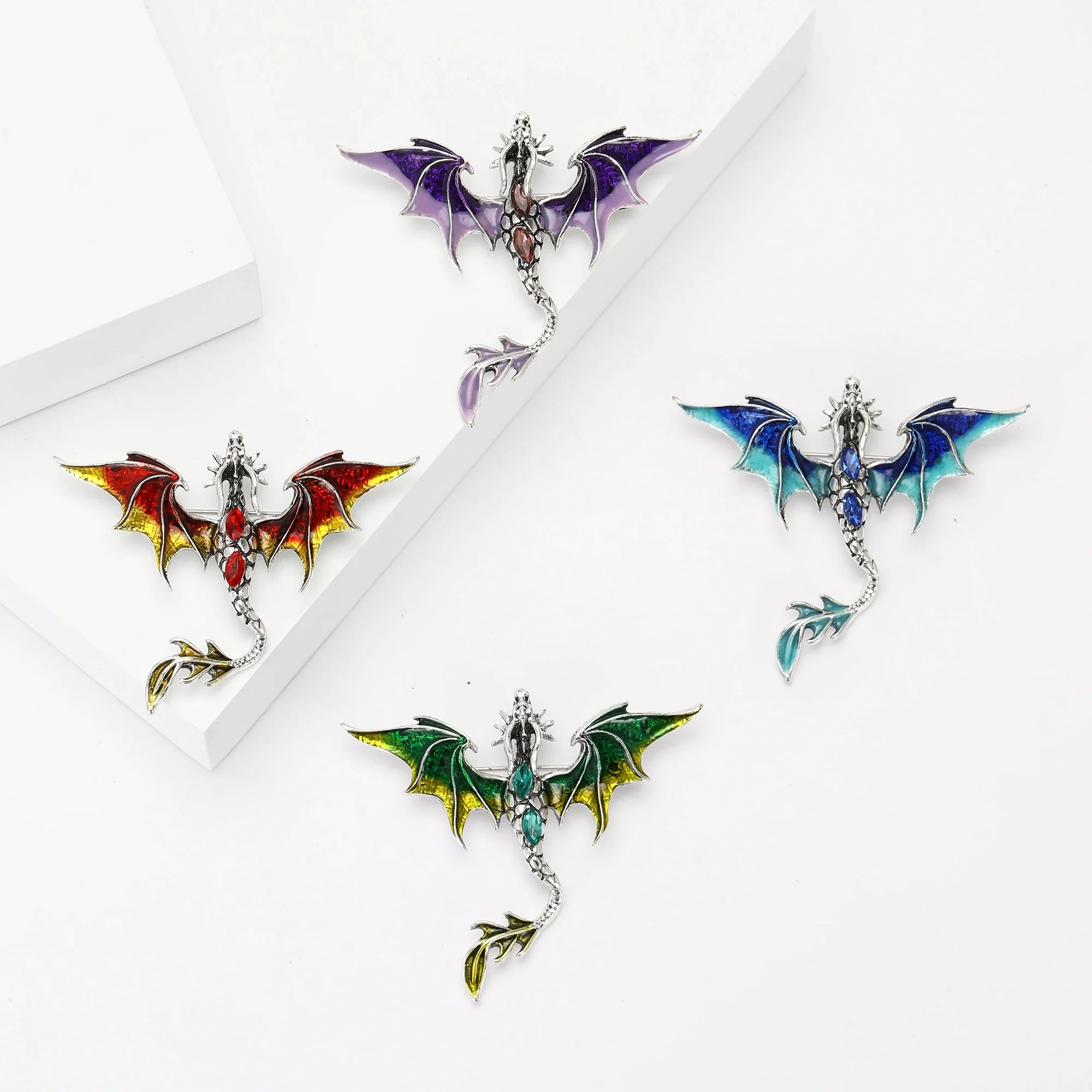 Enamel Dragon Pins for Women Unisex Rhinestone Flying Dragons Brooch Event Party Backpack Decoration Clothes Accessories
