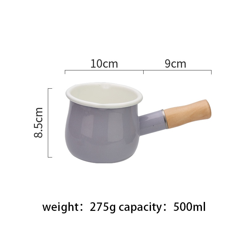 Enamel Milk Pot with Wooden Handle Enamel Milk Pot with Wooden Handle