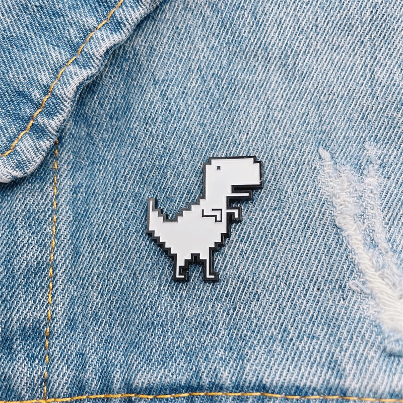 Enamel Pixel Dinosaur Brooch Pin
