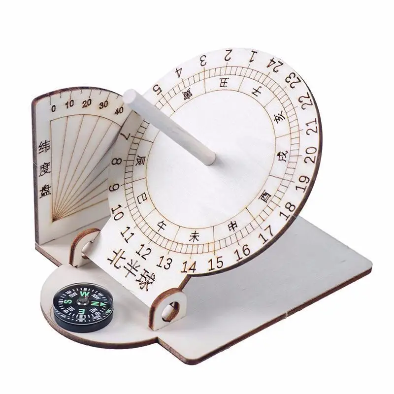 Equatorial Sundial Clock Wooden Building Scientific Model DIY Teaching Aid Educational Toys For Kids Desk Accessories