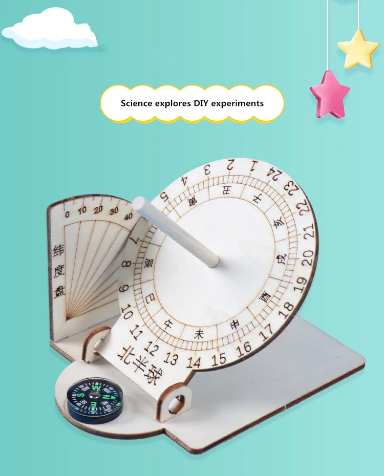 Equatorial Sundial Clock Wooden Building Scientific Model DIY Teaching Aid Educational Toys For Kids Desk Accessories Equatorial Sundial Clock Wooden Building Scientific Model DIY Teaching Aid Educational Toys For Kids Desk Accessories