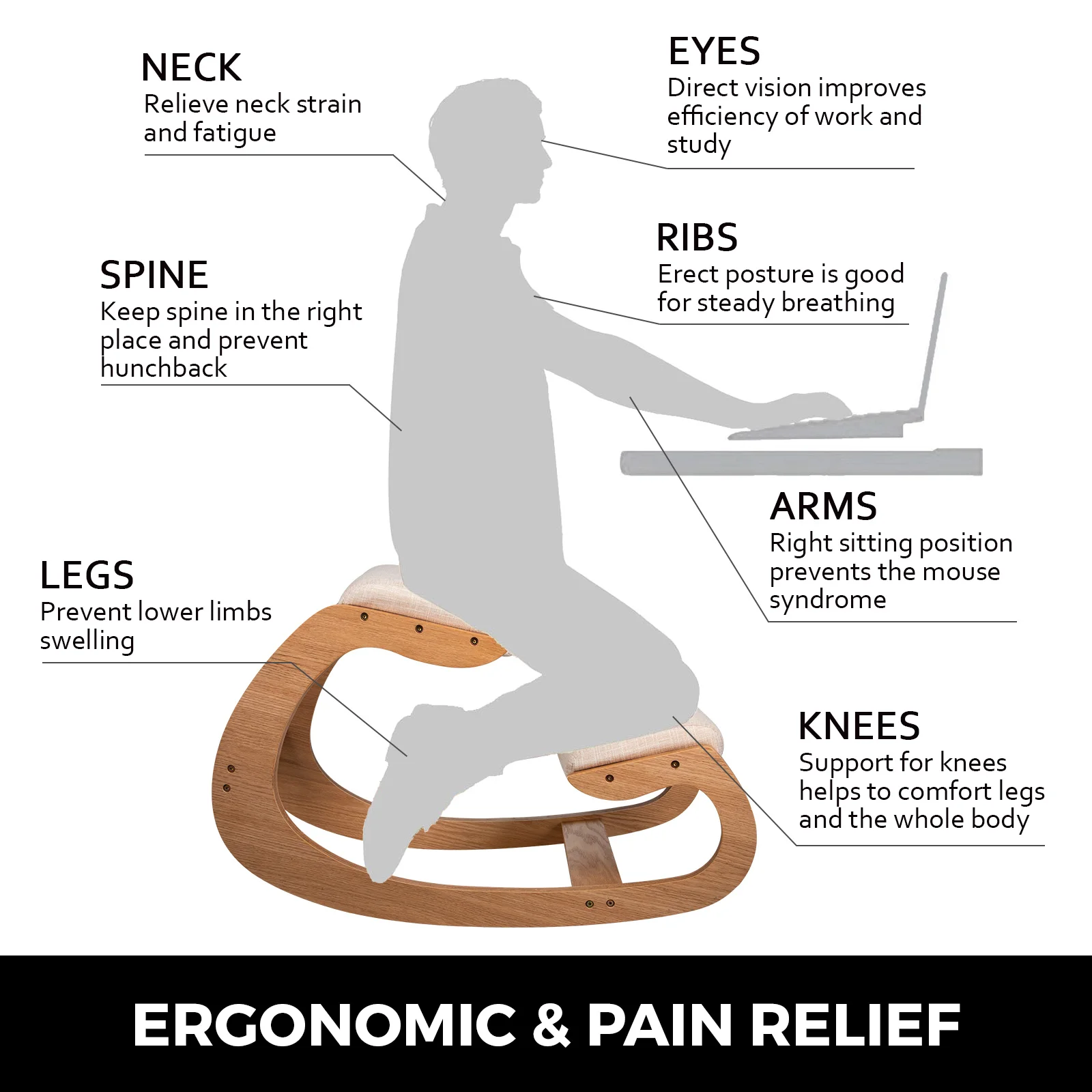 Ergonomic Rocking Wooden Kneeling Chair Stool Correct Posture Computer Chair Original Home Office Furniture Thick Ergonomic Rocking Wooden Kneeling Chair Stool Correct Posture Computer Chair Original Home Office Furniture Thick