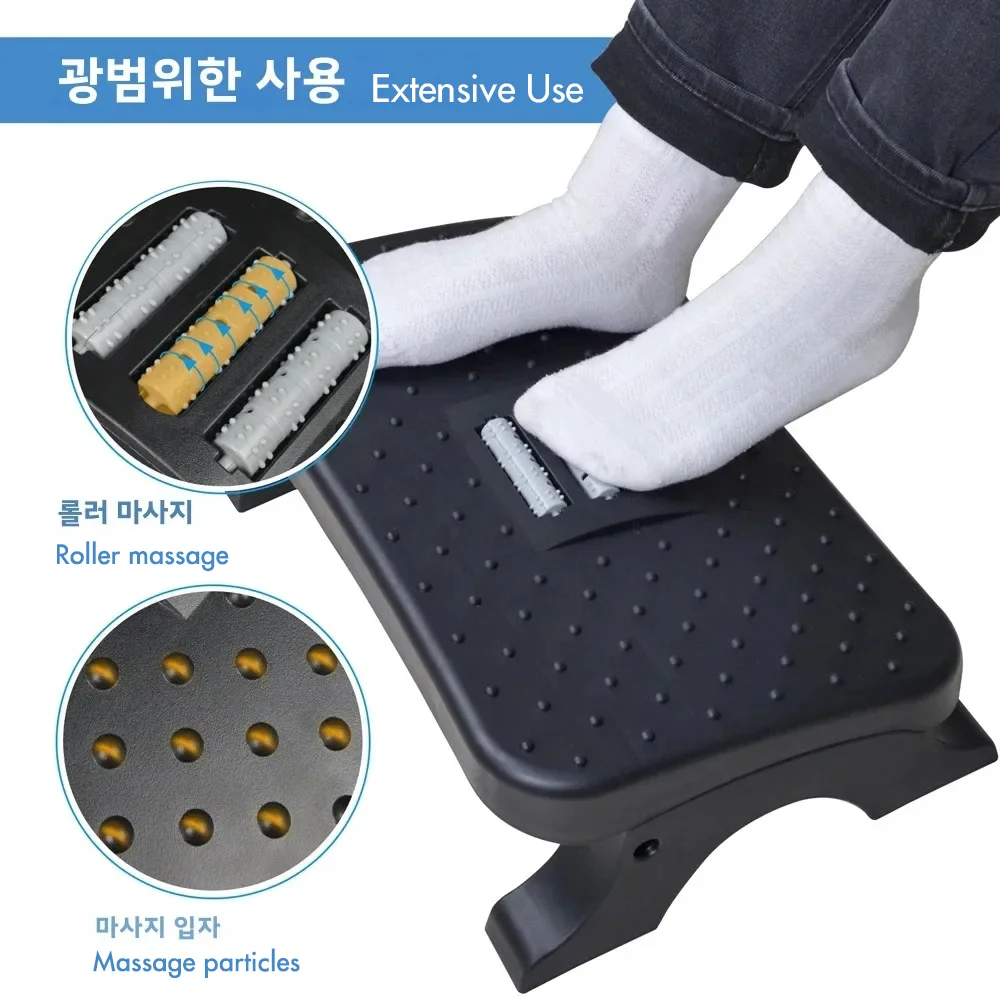 Ergonomic Under Desk Footrest Massage Rollers Leg Rest Pain Relief Non-slip Foot Stool Home Office Work Study Posture