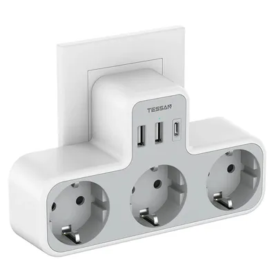 EU Plug Power Strip with 3 AC Outlets +2 USB Ports+ 1 Type C, 6-in-1 Plug Socket Adapter Wall Charger for Home Office EU Plug Power Strip with 3 AC Outlets +2 USB Ports+ 1 Type C, 6-in-1 Plug Socket Adapter Wall Charger for Home Office