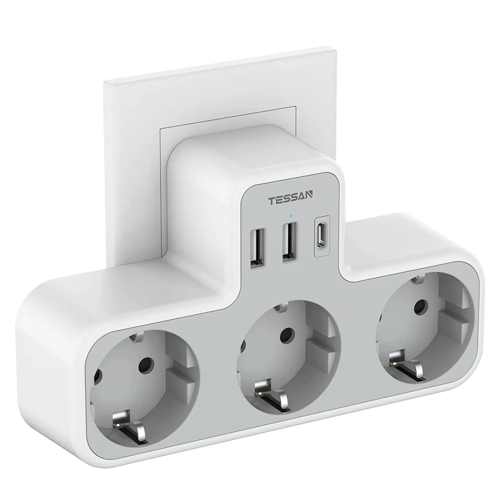 EU Plug Power Strip with 3 AC Outlets +2 USB Ports+ 1 Type C, 6-in-1 Plug Socket Adapter Wall Charger for Home Office EU Plug Power Strip with 3 AC Outlets +2 USB Ports+ 1 Type C, 6-in-1 Plug Socket Adapter Wall Charger for Home Office