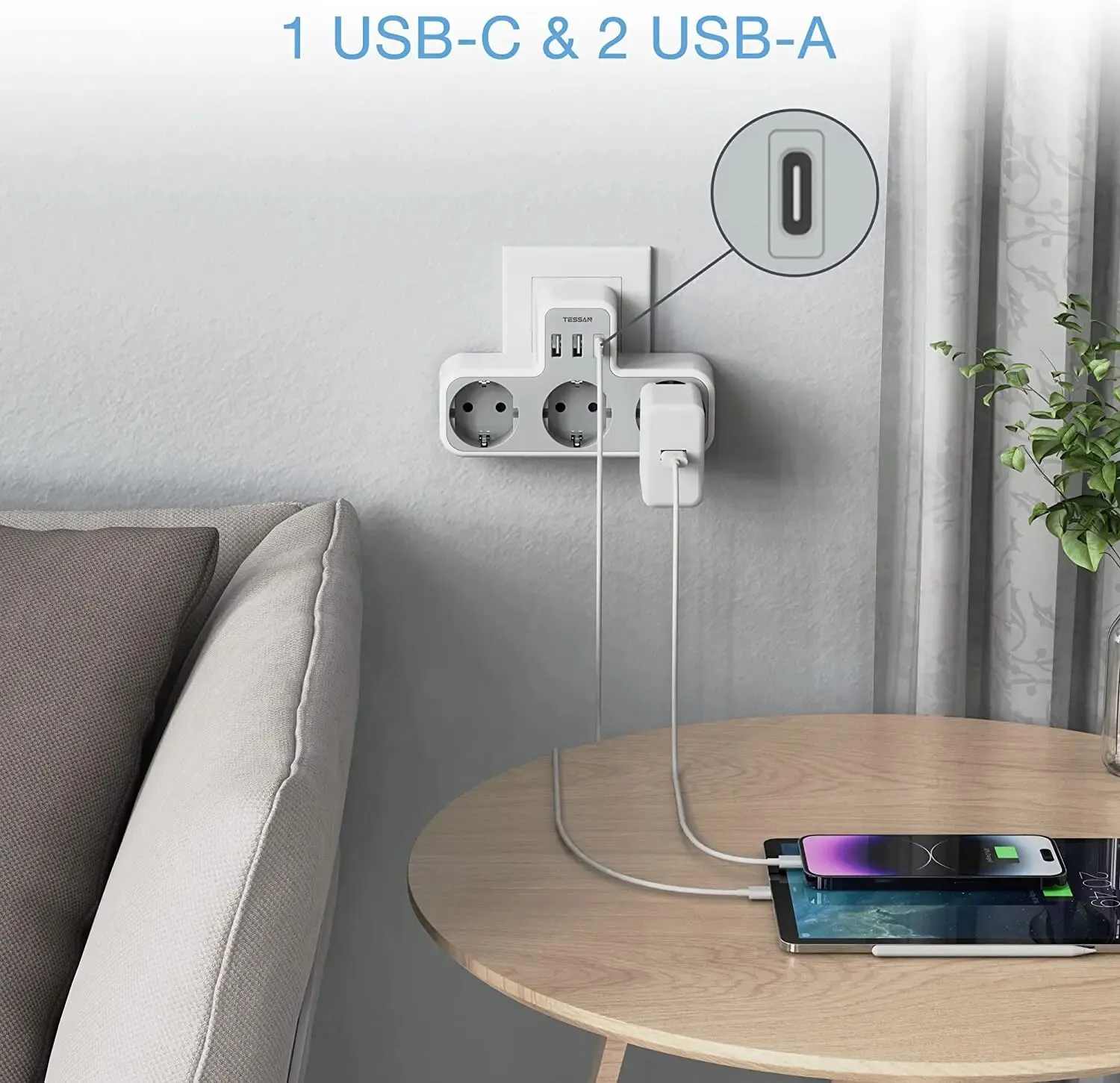 EU Plug Power Strip with 3 AC Outlets +2 USB Ports+ 1 Type C, 6-in-1 Plug Socket Adapter Wall Charger for Home Office EU Plug Power Strip with 3 AC Outlets +2 USB Ports+ 1 Type C, 6-in-1 Plug Socket Adapter Wall Charger for Home Office