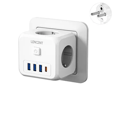 EU Plug Power Strip with 3 AC Outlets +3 USB Charging Ports+ 1 Type C 5V 2.4A Adapter 7-in-1 Plug Socket On/Off Switch