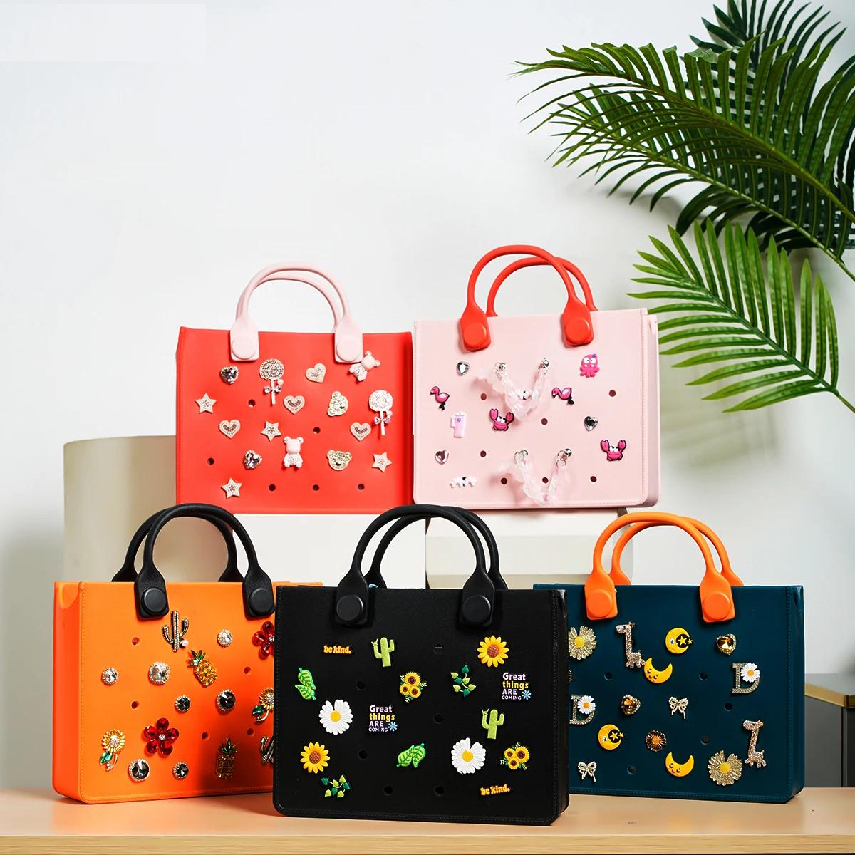 EVA Large Leather Shoulder Bag Handbag Tote Bag Storage for Women Casual Waterproof Beach Bag Hole Fit Charm Fashion