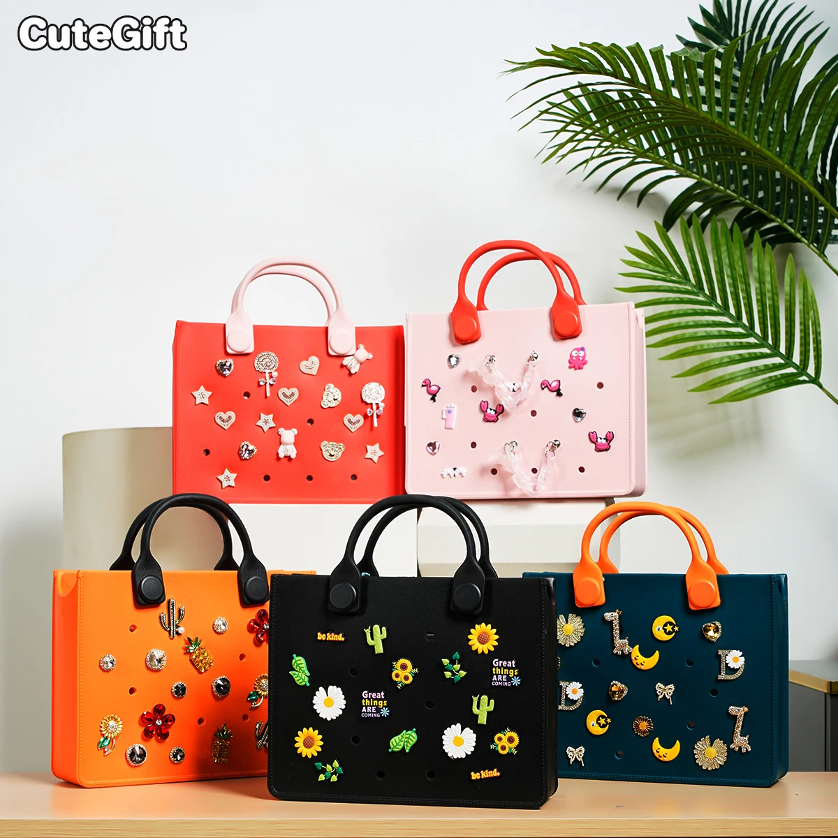 EVA Large Leather Shoulder Bag Handbag Tote Bag Storage for Women Casual Waterproof Beach Bag Hole Fit Charm Fashion EVA Large Leather Shoulder Bag Handbag Tote Bag Storage for Women Casual Waterproof Beach Bag Hole Fit Charm Fashion