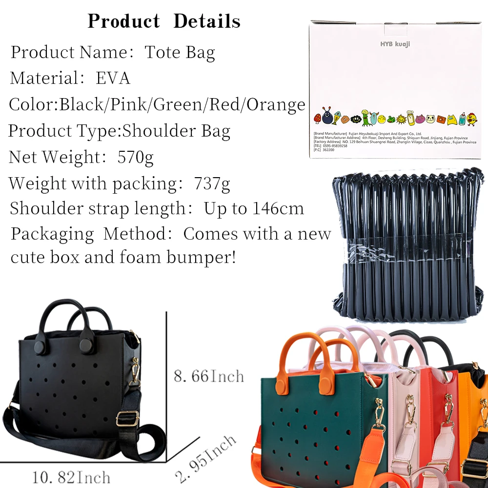 EVA Large Leather Shoulder Bag Handbag Tote Bag Storage for Women Casual Waterproof Beach Bag Hole Fit Charm Fashion EVA Large Leather Shoulder Bag Handbag Tote Bag Storage for Women Casual Waterproof Beach Bag Hole Fit Charm Fashion
