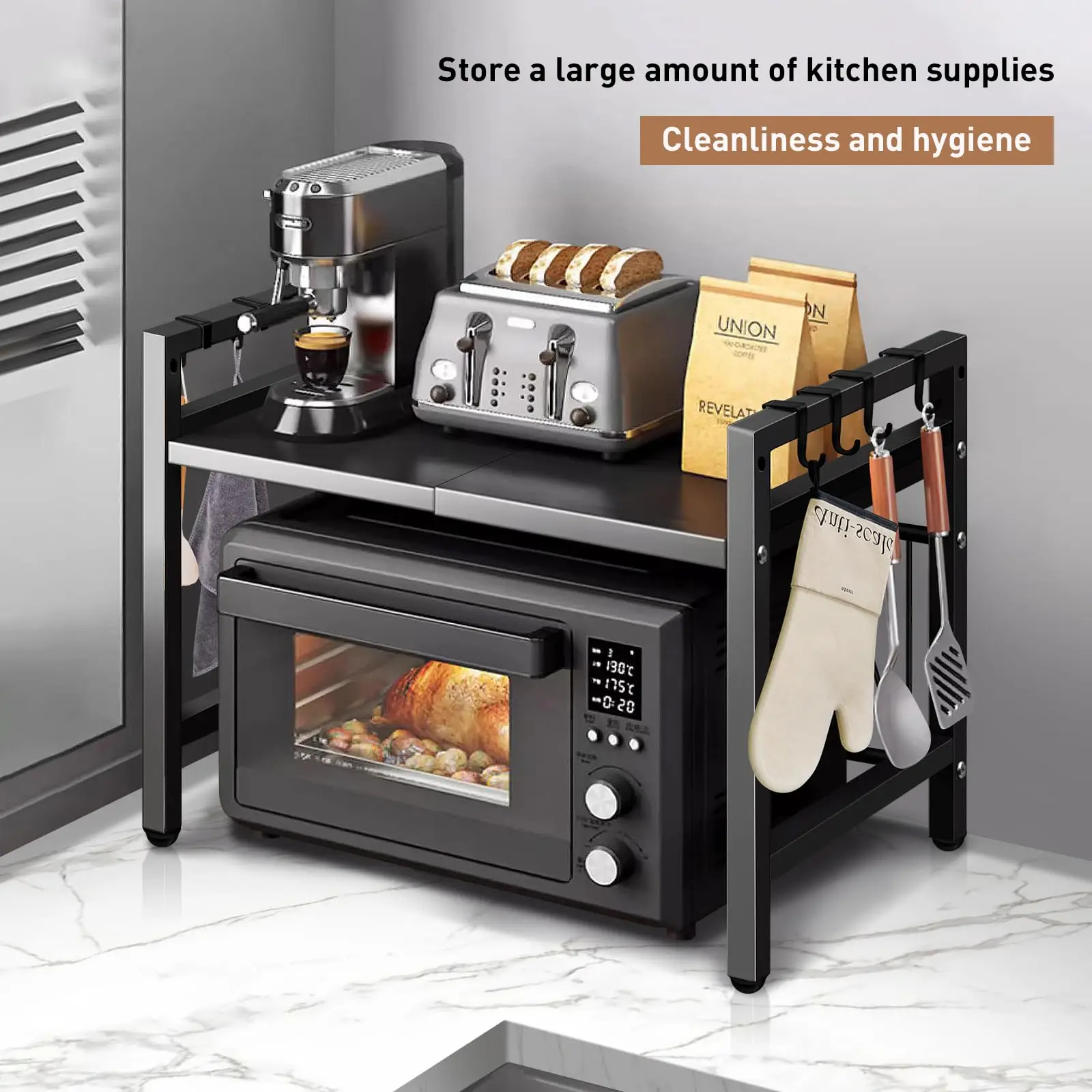 Expandable 42-64cm Microwave Shelf Organizer, Moisture And Rust Proof Microwave Countertop Organizer,Tableware Storage Expandable 42-64cm Microwave Shelf Organizer, Moisture And Rust Proof Microwave Countertop Organizer,Tableware Storage