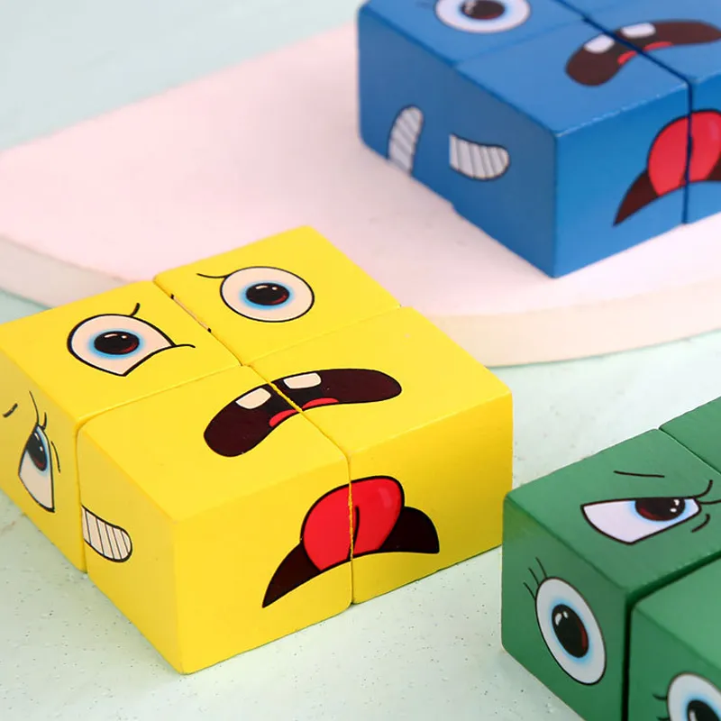 Expression Puzzle Building Blocks Kids Face Change Montessori Cube Table Game Toy Early Educational Toys for Children