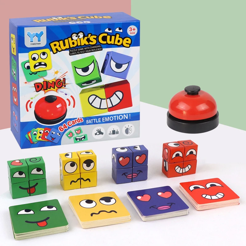 Expression Puzzle Building Blocks Kids Face Change Montessori Cube Table Game Toy Early Educational Toys for Children