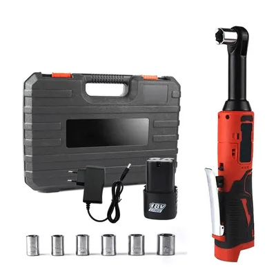 Extended 18V Electric Ratchet Cordless 90 Degree Right Angle Torque Lithium-Ion Wrench Auto Repair Tool Set