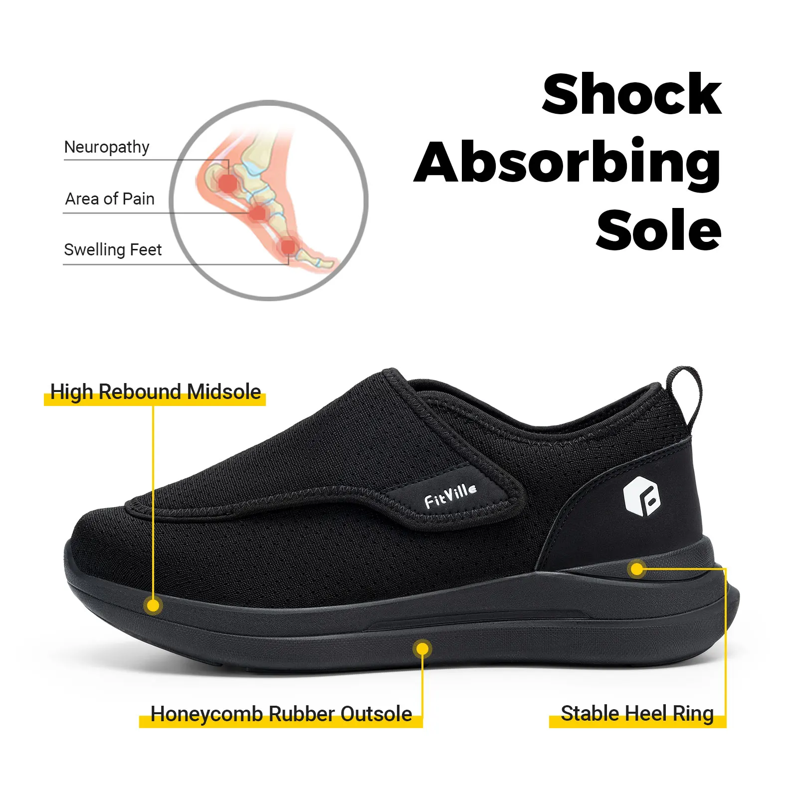 Extra Wide Men's Diabetic Shoes for Elder Orthopedics Feet Swollen Adjustable Walking Shoe Elderly Foot Pain Relief
