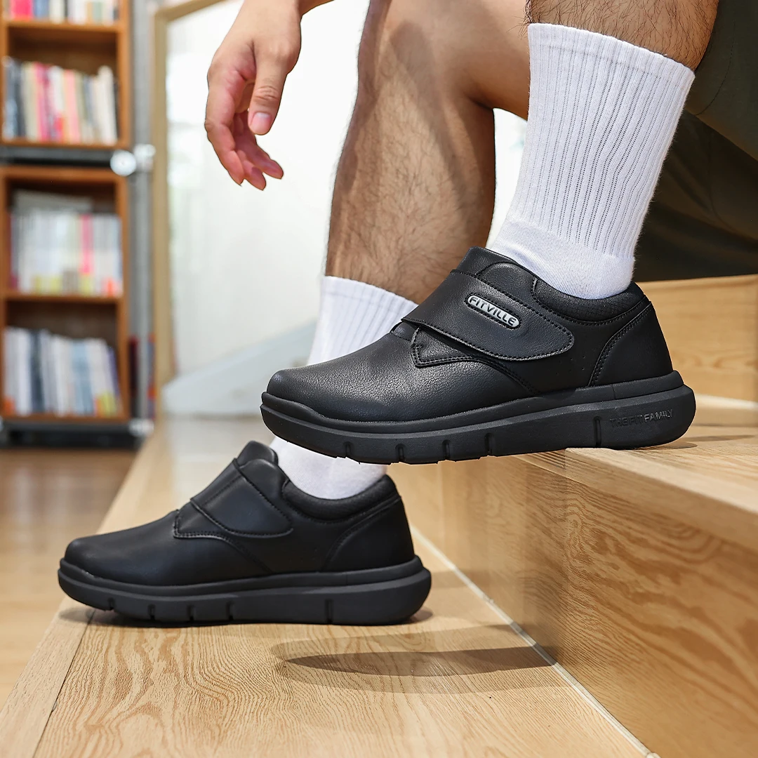 Extra Wide Men's Shoes Leather Diabetic Shoes Walking for Elder Orthopedic Toes Swollen Feet Non-Slip Arch Support
