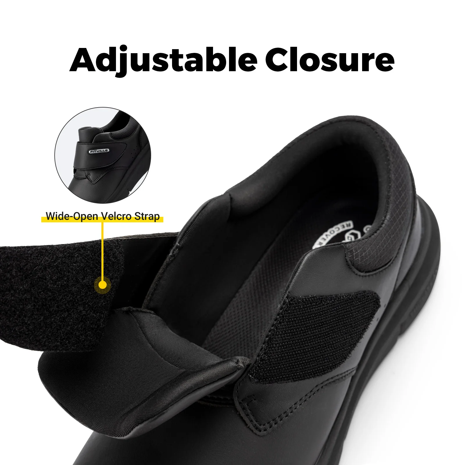 Extra Wide Men's Shoes Leather Diabetic Shoes Walking for Elder Orthopedic Toes Swollen Feet Non-Slip Arch Support