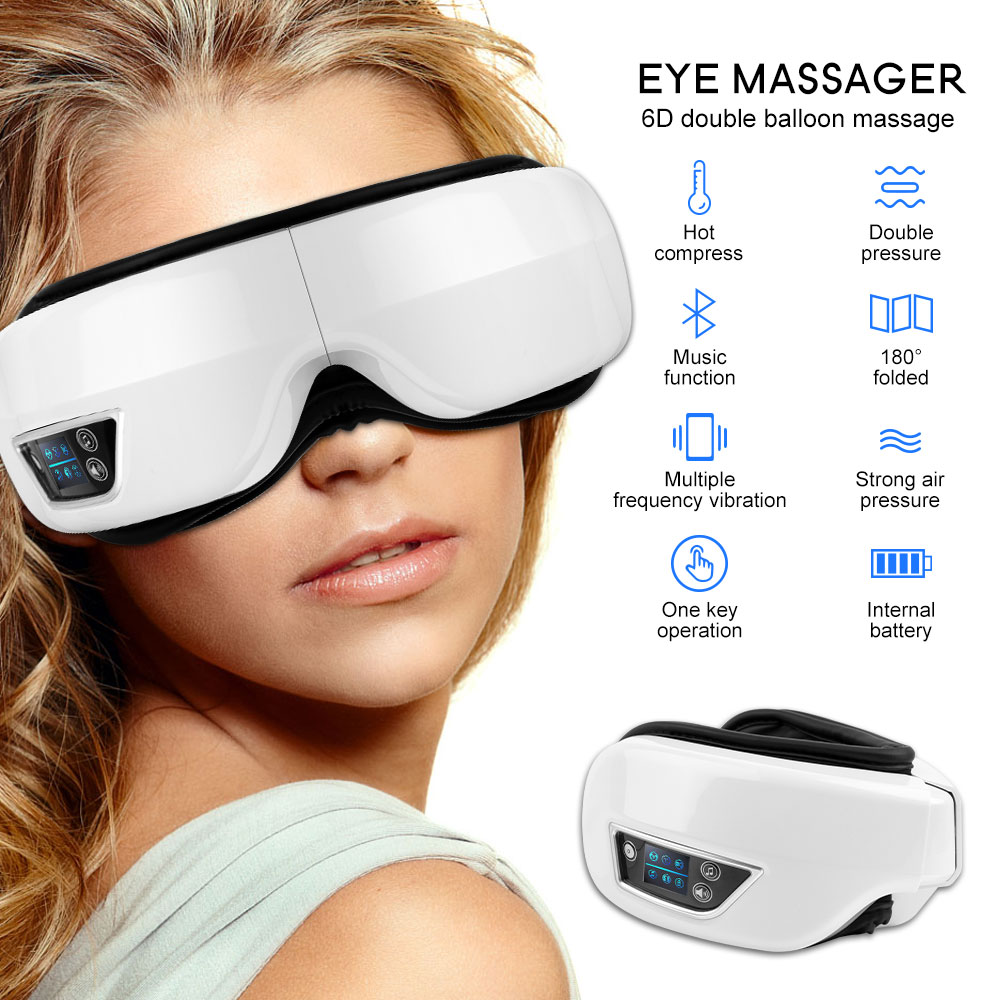 Eye Massager 6D Smart Airbag Vibration Eye Care Instrument Hot Compress Bluetooth Eye Massage Glasses Fatigue Pouch and