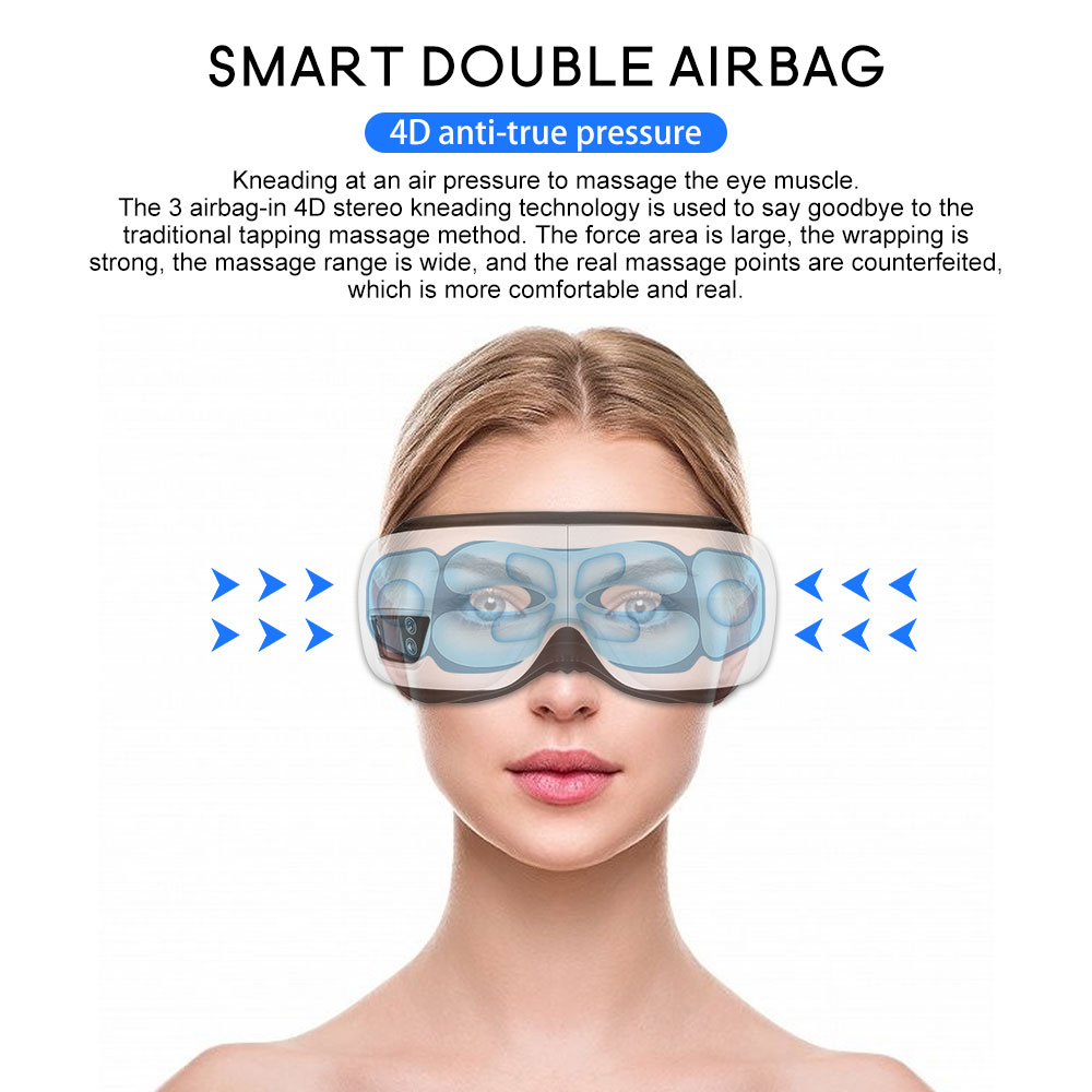 Eye Massager 6D Smart Airbag Vibration Eye Care Instrument Hot Compress Bluetooth Eye Massage Glasses Fatigue Pouch and