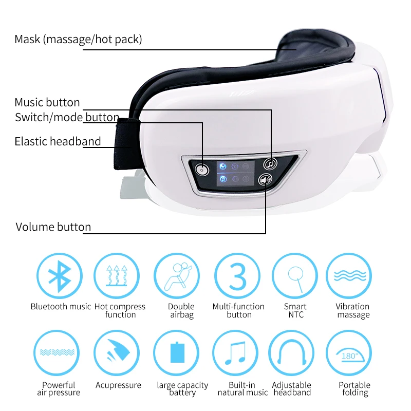 Eye Massager With Heat Smart Airbag Vibration Eye Care Compress Bluetooth Music Eye Massage Relax Fatigue Foldable