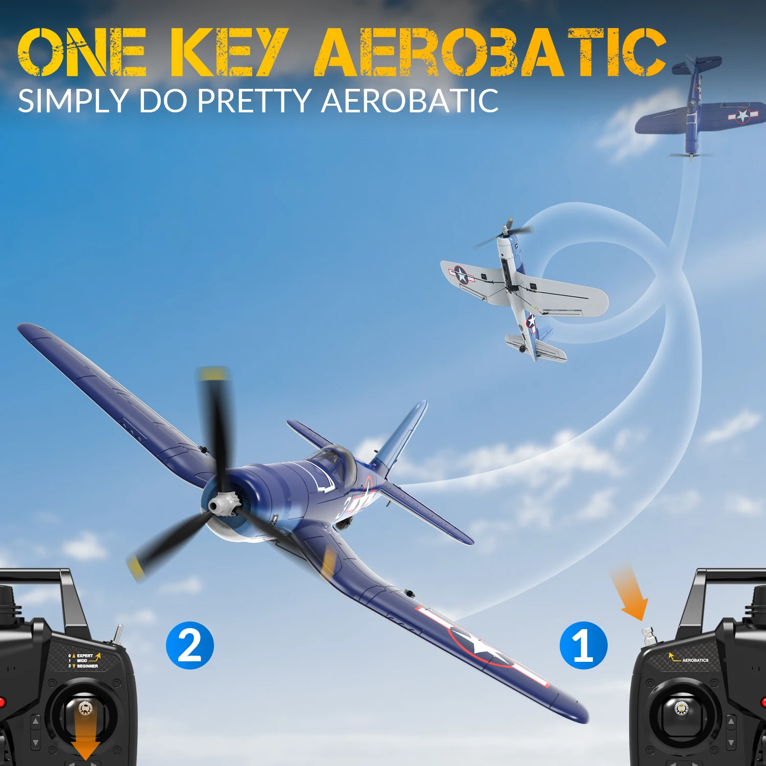 F4U Corsair RC Plane 2.4Ghz 4CH 400mm Wingspan One-Key Aerobatic RTF Remote Control Aircraft Toys Gifts for Children