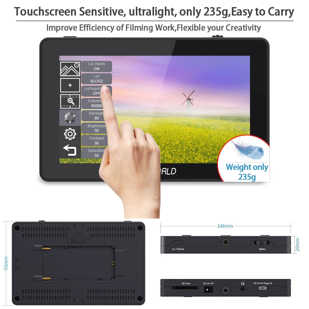 F6 Plus V2 6′ On-camera DSLR Field Monitor Touch Screen Monitor with HDR 3D Lut IPS FHD 1920×1080 Video Focus Assis