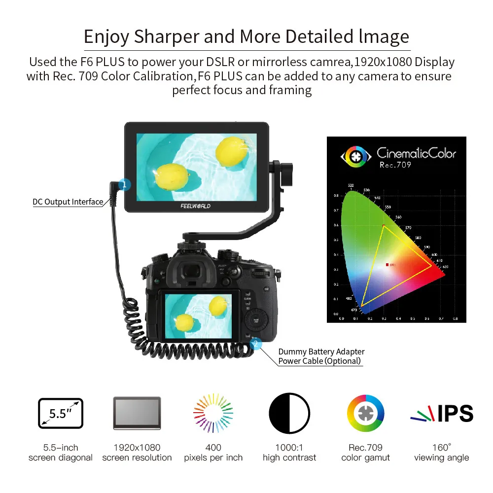 F6 Plus V2 6′ On-camera DSLR Field Monitor Touch Screen Monitor with HDR 3D Lut IPS FHD 1920×1080 Video Focus Assis