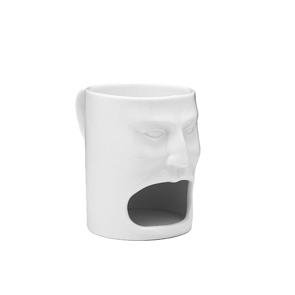 Face Shaped White Ceramic Cup with Biscuit Holder Face Shaped White Ceramic Cup with Biscuit Holder