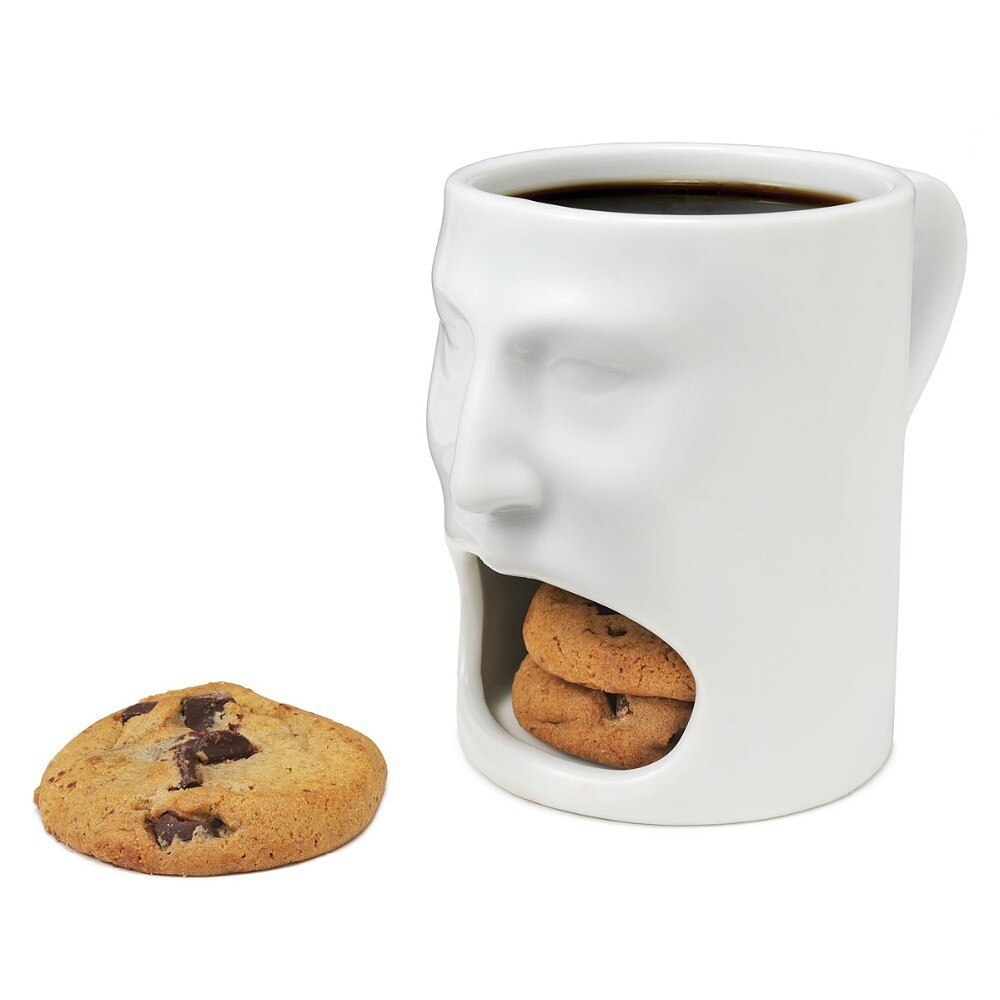Face Shaped White Ceramic Cup with Biscuit Holder Face Shaped White Ceramic Cup with Biscuit Holder
