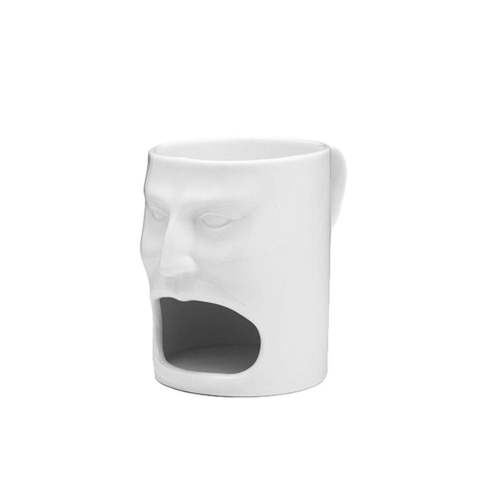 Face Shaped White Ceramic Cup with Biscuit Holder Face Shaped White Ceramic Cup with Biscuit Holder