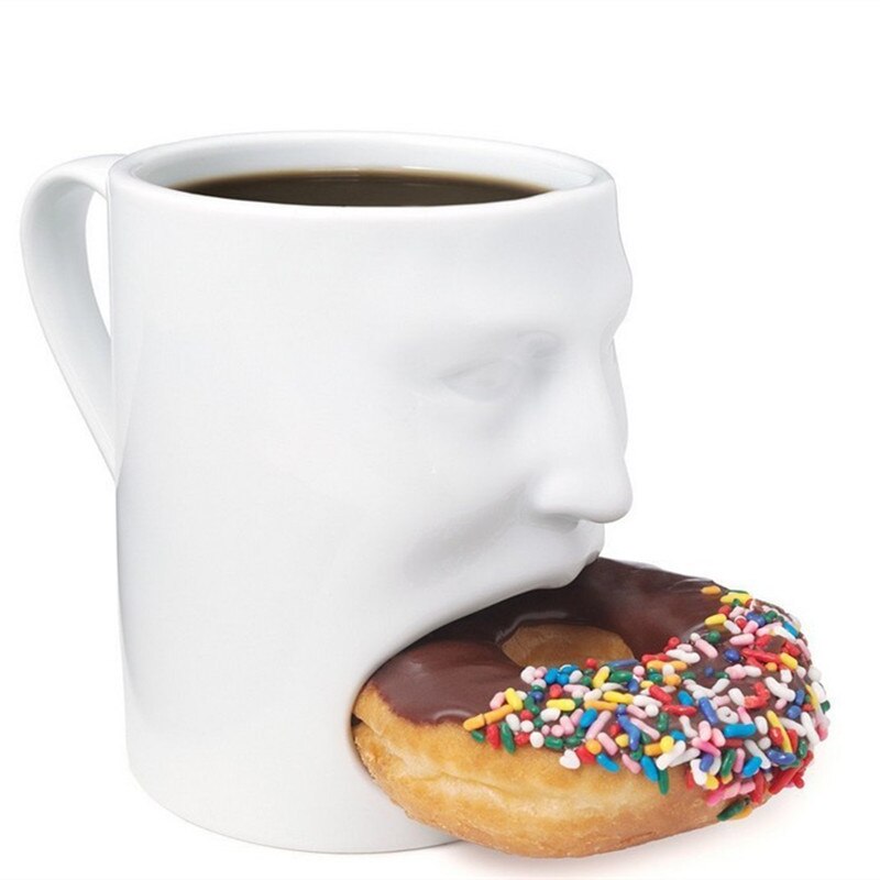 Face Shaped White Ceramic Cup with Biscuit Holder Face Shaped White Ceramic Cup with Biscuit Holder