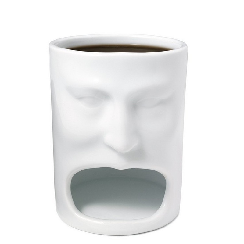 Face Shaped White Ceramic Cup with Biscuit Holder Face Shaped White Ceramic Cup with Biscuit Holder