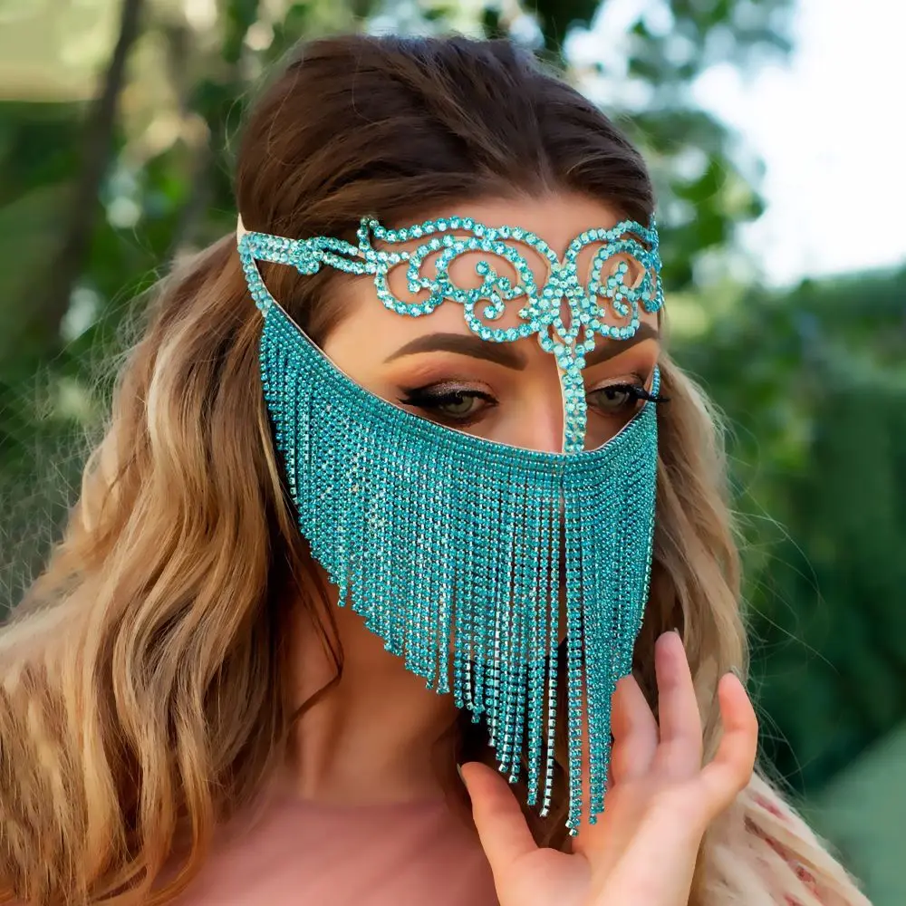 Face Tassel Mask Women Jewellery Full Sexys Carnival Mask Festival Party Decorations Costume Masquerade Rhinestone