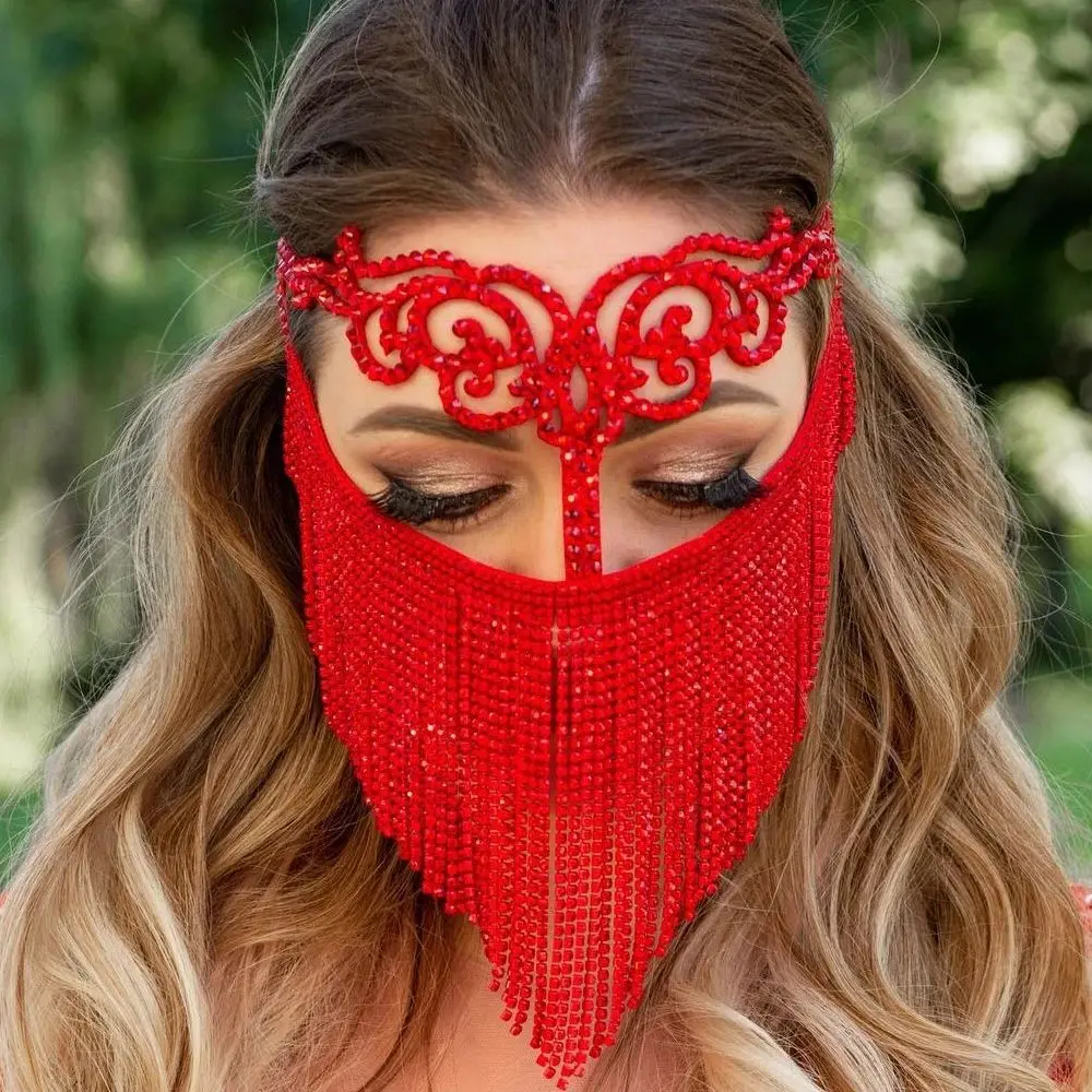 Face Tassel Mask Women Jewellery Full Sexys Carnival Mask Festival Party Decorations Costume Masquerade Rhinestone