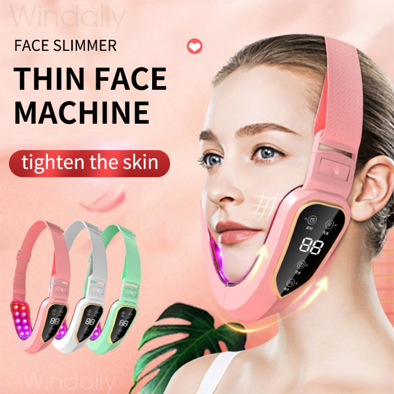 Facial Lifting Device LED Photon Therapy Facial Slimming Vibration Massager Double Chin V Face Shaped Cheek Lift Belt