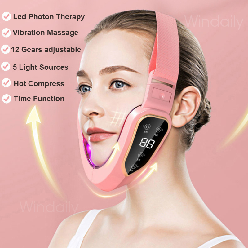Facial Lifting Device LED Photon Therapy Facial Slimming Vibration Massager Double Chin V Face Shaped Cheek Lift Belt