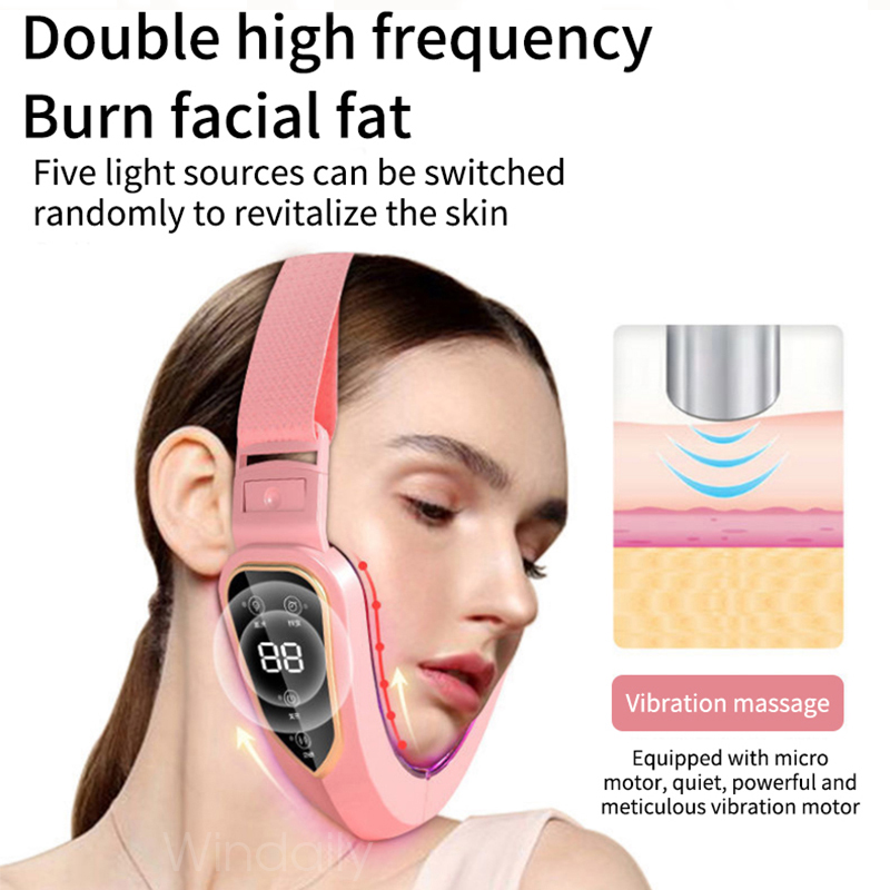 Facial Lifting Device LED Photon Therapy Facial Slimming Vibration Massager Double Chin V Face Shaped Cheek Lift Belt