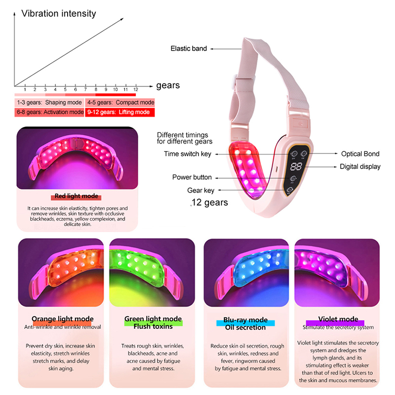 Facial Lifting Device LED Photon Therapy Facial Slimming Vibration Massager Double Chin V Face Shaped Cheek Lift Belt