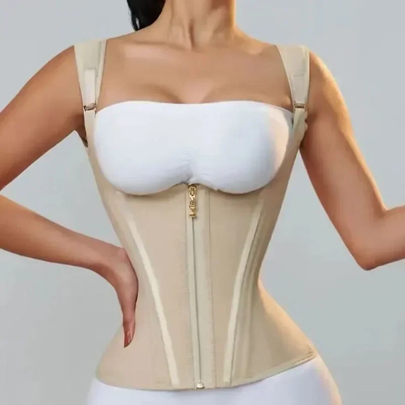 Fajas Colombianas Body Shaper Shapewear Women Vest Tops Double Compression Waist Trainer Corset Adjustable Zipper and