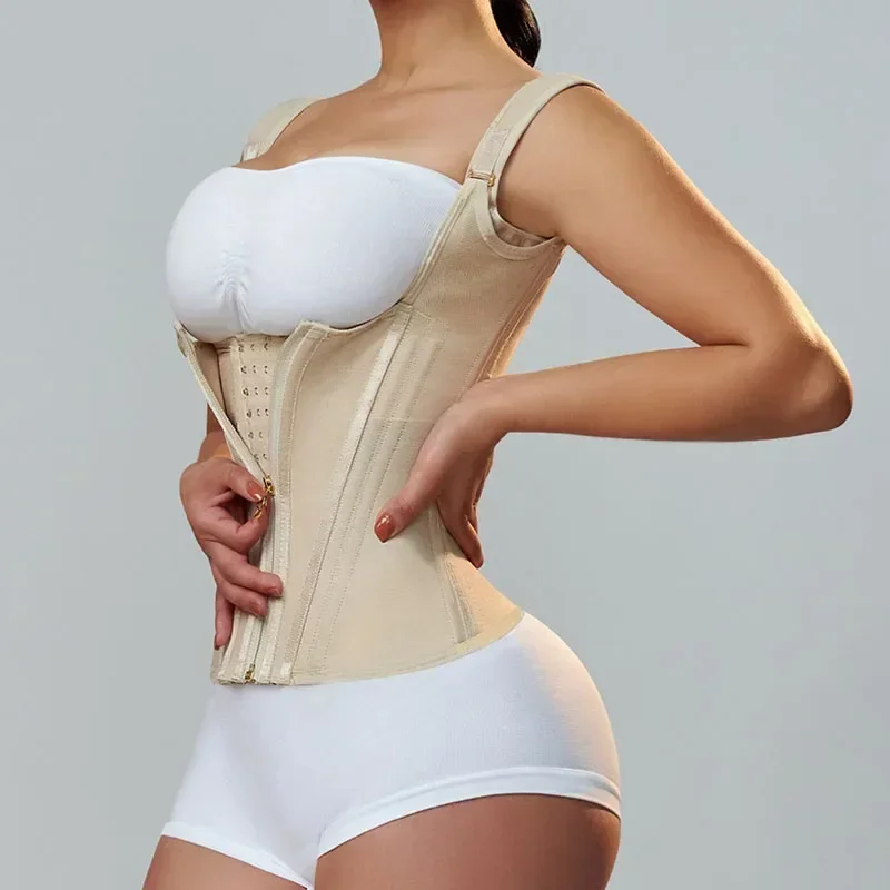 Fajas Colombianas Body Shaper Shapewear Women Vest Tops Double Compression Waist Trainer Corset Adjustable Zipper and