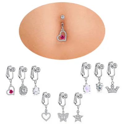 Fake Belly Button Ring Fake Belly Piercing Crown Clip On Umbilical Non Navel Fake Pircing Butterfly Cartilage Earring