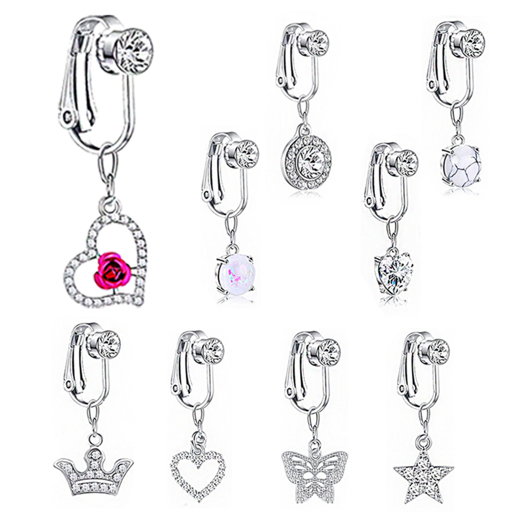 Fake Belly Button Ring Fake Belly Piercing Crown Clip On Umbilical Non Navel Fake Pircing Butterfly Cartilage Earring